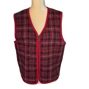 Y2K Requirements Red Black & Gray Houndstooth Wool Sweater Vest Zip-Up Sz Large